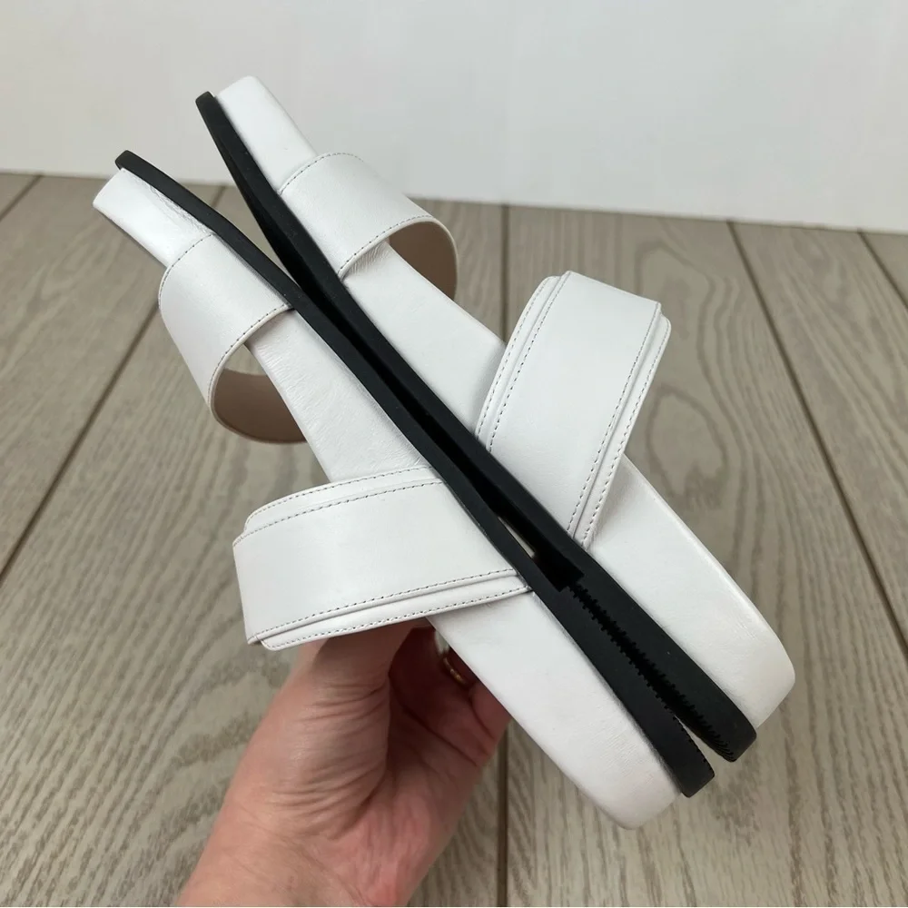 Stuart Weitzman Joni Leather Footbed Buckle Strap Slide Sandals 5.5B White $325